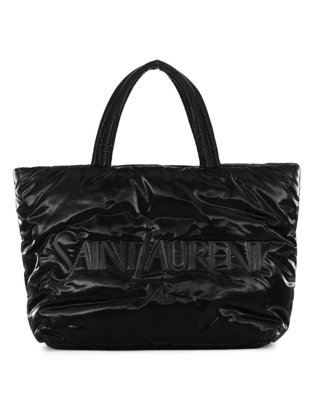 Saint Laurent Paris Tote Bag Wide Puffer Logo Shopping Black